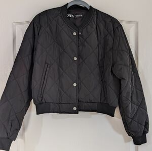 Zara Black Quilted Bomber Jacket